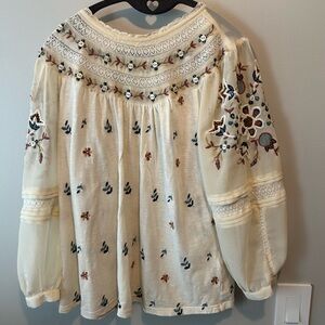 Anthropologie Cream Embroidered Blouse